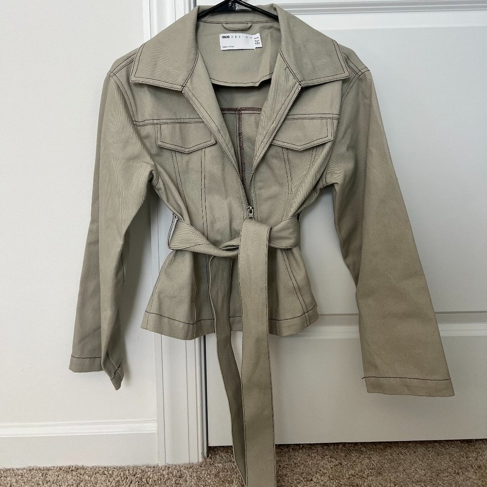 corset detail jacket in linen gray